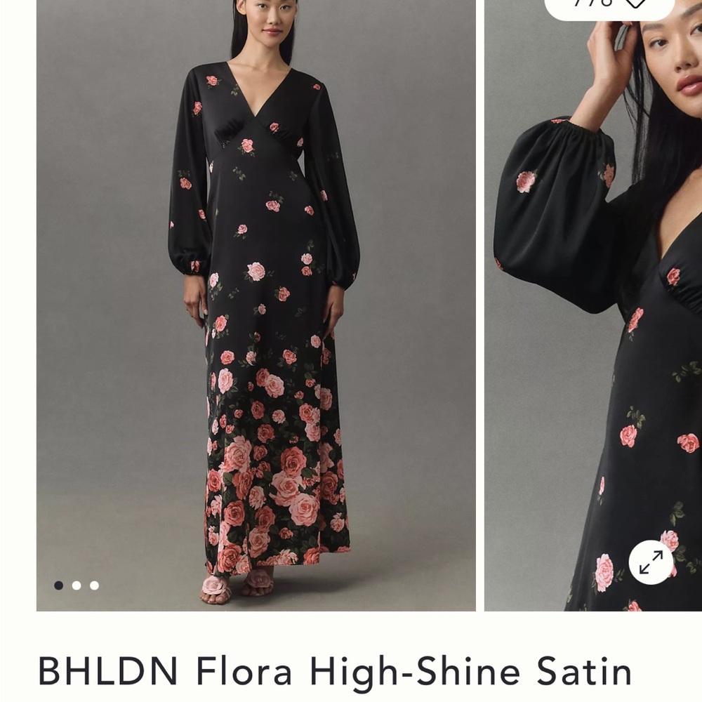 Anthropologie BHLDN Black and Pink Bishop Sleeve Gown